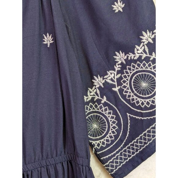 World Market Women size S/M Embroidered Gauzy Beachy Navy Dress Off Shoulder - Picture 3 of 11